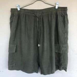 Vilebrequin Mens Linen Shorts 3XL Green Cargo Drawstring Beach Resort Casual